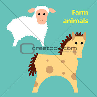Farm animals sheep and horse