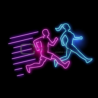 Glowing Neon Running Active People Sign