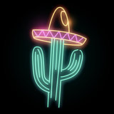 Neon Cactus Plant with Hat Light