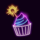 Neon Cupcake With A Sparkler