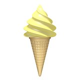 Soft serve yellow ice cream 3D rendering illustration on white b