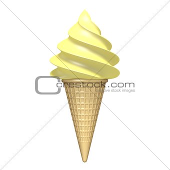 Soft serve yellow ice cream 3D rendering illustration on white b