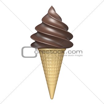 Soft serve chocolate ice cream 3D rendering illustration