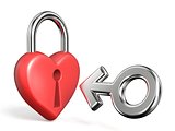 Heart shaped padlock and male sign 3D rendering illustration