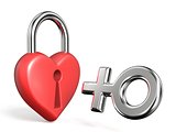 Heart shaped padlock and female sign 3D rendering illustration
