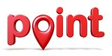 Red word POINT with map pointer 3D rendering illustration on whi