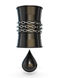 Black barrel squeezed by chain and oil drop 3D