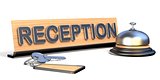 Keys, reception bell and reception sign 3D