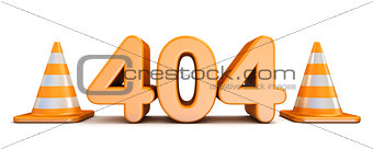 404 error and traffic cones 3D rendering illustration on white b