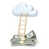 Cloud shape and ladder over dollars banknotes 3D