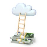 Cloud shape and ladder over euro banknotes 3D