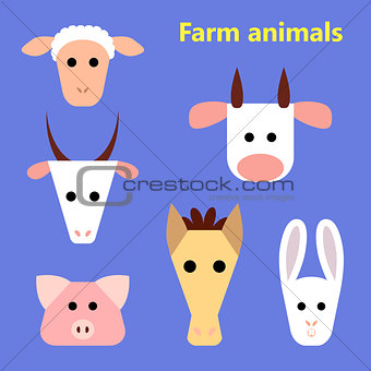 Set of farm animals heads
