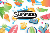 Summer cute symbol icon elements for beach party on white backgr