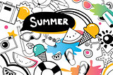 Summer doodles symbol and objects icon elements for beach party 