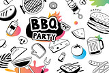 Summer BBQ doodles symbol and objects icon for party background.