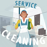 Cleaning woman washing window