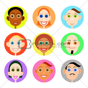 Multiethnic avatars set in flat vector style