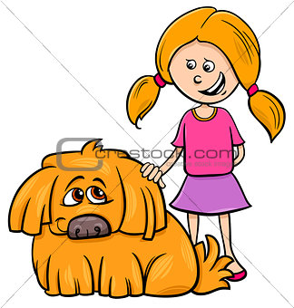 girl with shaggy dog cartoon illustration