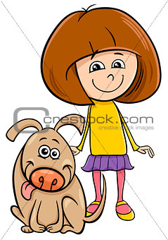 girl with funny dog cartoon coloring book