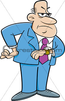 Cartoon Angry Man Looking at His Watch