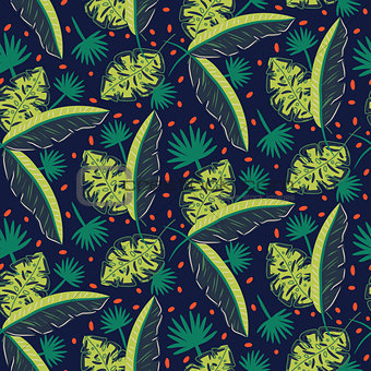 Jungle woods pattern. Green dark blue abstract textured vector background.