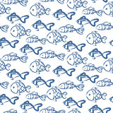 Hand drawn ocean fish abstract pattern vector texture.