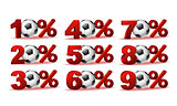 Set of percent discount icons with soccer ball
