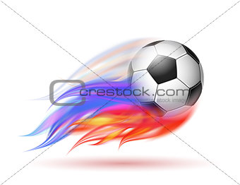 Soccer ball with flame trail of Russian Flag