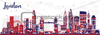 Abstract London England City Skyline with Color Buildings.