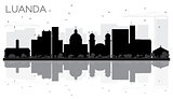 Luanda Angola City skyline black and white silhouette with Refle