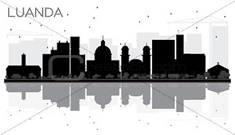 Luanda Angola City skyline black and white silhouette with Refle
