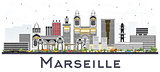 Marseille France City Skyline with Gray Buildings Isolated on Wh