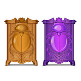 A set of cabinets with carved facade with the image of a beetle. Vector cartoon close-up illustration.