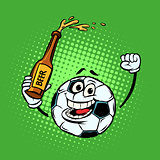 Fans with a bottle of beer. Football soccer ball. Funny characte