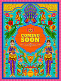 Colorful Coming Soon banner in truck art kitsch style of India