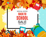 Abstract Vector Illustration Back to School Sale Background with Falling Autumn Leaves