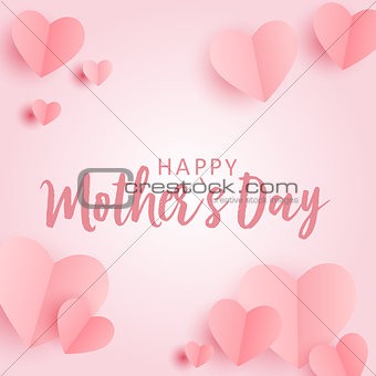 Happy Mother's day greeting card with Paper Origami Hearts background. Vector Illustration