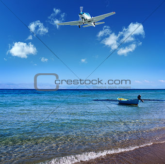 Small boat near the shore on the mediterranean sea
