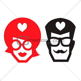 Male and female icons isolated on white background. Stylish hipster toilet WC signs. Vector illustration.