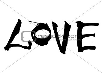 Hand written black lettering LOVE on a white background for valentines day design poster, greeting card, photo album, banner. Calligraphy vector illustration collection.