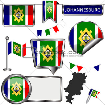 Glossy icons with flag of Johannesburg, South Africa