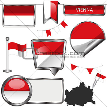 Glossy icons with flag of Vienna, Austria