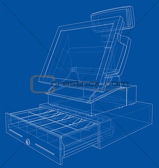 Cashbox with touch screen concept. Vector