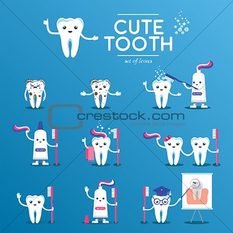 Cute happy smiling tooth set