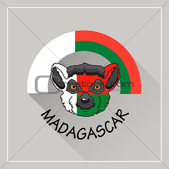 Madagascar  label.  Vector illustration with lemur. Icon. Emblem