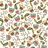 Doodle seamless pattern with flowers and leafs
