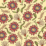 Doodle seamless pattern with flowers and leafs