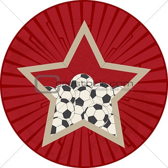Vintage red star with soccer ball football over vintage star bur
