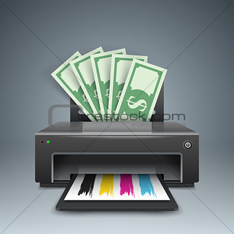 printer prints money, dollars - business illustrations.