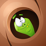 Funny, cute, crazy cartoon worm. Nuts illustration.